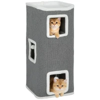 PawHut 4-laags krabtoren, krabpaal met 3 holen, spaanplaat, speelballen, grijs(m-11)