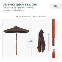 Outsunny Chapéu de Sol de Jardim 200x150x230 cm Chapéu de Sol Retangular Inclinável com Polia Duplo Teto  Marrom(m-7)