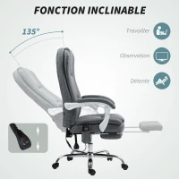HOMCOM Fauteuil de bureau massant et chauffant chaise de bureau avec hauteur réglable dossier inclinable 66x60x113-121cm gris(m-7)