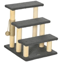 PawHut kattentrap, kattenboom, drie treden, speelbal, grijs+houtkleuren, 45 x 40 x 48 cm(m-1)