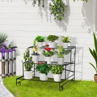 Outsunny metalen bloemenrek 3-laags plantenplank bloementrappen bloemenstandaard voor binnen en buiten tuinbalkon zwart 95 x 63 x 72 cm(m-2)