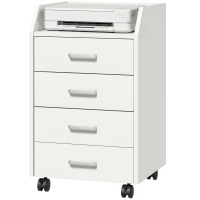 Vinsetto Cajonera de Escritorio con Ruedas, Cajonera de Oficina con 4 Cajones, Archivador Móvil para Estudio, Salón, para Debajo del Escritorio, 40x36x65 cm, Blanco(m-12)