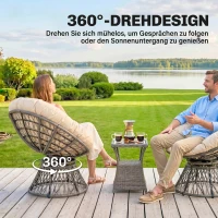 Outsunny Fauteuil rond de jardin fauteuil papasan pivotant Ø 97 x 90H cm grand coussin fourni polyester résine tressée(m-4)