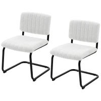 HOMCOM Eetkamerstoelen set van 2 met modern sledeframe, hoge rugleuning en teddylook, voor keuken of eettafel, crème(m-14)