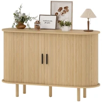 HOMCOM Aparador con Puertas Tambour Deslizantes 4 Compartimentos y Patas de Madera 120x40x78 cm Roble(m-11)