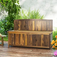 Outsunny Wood Storage Bench for Patio Furniture, Outdoor Garden Seating Tools, Brown(m-11)