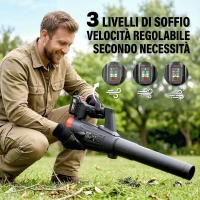 Outsunny Soffiatore a Batteria 18V, Motore Brushless 600W, 3 Livelli Velocità, Turbo Boost, Caricabatterie, Leggero(m-6)