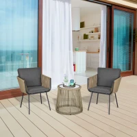 Outsunny Ensemble salon de jardin 3 pièces style colonial 2 fauteuils avec coussins gris + table basse résine filaire beige acier époxy noir(m-10)