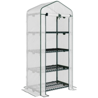 Outsunny Kas met Planken, Weerbestendig, Oprolbare Deur, 70 cm x 50 cm x 160 cm, Wit + Zwart