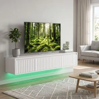 HOMCOM Corp TV Suspendat Flotant 120 cm cu Iluminare LED și Prize, Mobilier TV pentru Televizor 165,1 cm, Alb(m-4)