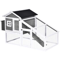 PawHut Chicken Coop with Run Garden Wooden Hen Cage Poultry Coops Cages with Nesting Box Ramp Sliding Tray Outdoor Grey for 2-4 Chickens 175.4 x 95.5 x 100cm(m-10)