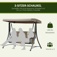 Outsunny 3-Zits Hollywoodschommel, Tuinschommel met Zonnedak, Schommelbank met Opbergruimte, Aluminium, 196 x 128 x 172 cm, Bruin(m-7)