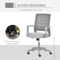 Vinsetto Sedia da Ufficio Ergonomica Girevole con Altezza Regolabile, Ruote e Braccioli, 59x61x95.5-105cm Grigio(m-5)