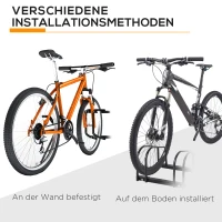 HOMCOM Fietsenstandaard voor 6 Fietsen, Weerbestendig, Wand- of Vloermontage, Staal, 179 x 33 x 27 cm(m-9)