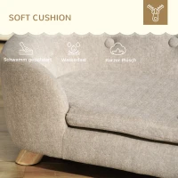 PawHut hondenbank hondenmat hondenmand hondenbank hondenbank kattenbank met kussen achterzak pluche schuim grenen hout beige + lichtgrijs 70 x 47 x 30 cm(m-5)