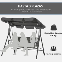 Outsunny Balancín de Jardín Exterior de 3 Plazas con Toldo Ajustable Asiento de Ratán PE y Reposabrazos 167x112x153 cm Gris(m-5)