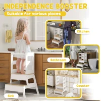 AIYAPLAY 2-in-1 Toddler Tower with Chalkboard, Safety Rail for Kitchen, Counter, Bathroom, Sink, White(m-4)