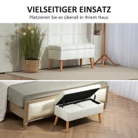 HOMCOM Gestoffeerde Bank met Opbergruimte, Fluweelachtige Stofbekleding, Houten Poten, Voor Woonkamer, Slaapkamer, Hal, 80 x 35 x 42 cm, Wit(m-7)