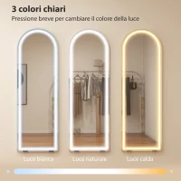 HOMCOM Specchio da Terra ad Arco con Luci, 150x50 cm da Parete e Autoportante, Dimmerabile, Funzione di Memoria, Trasparente(m-4)