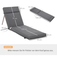 Outsunny Set van 2 Extra Dikke 8cm Ligstoelkussens, Geschikt voor Tuinstoelen in Donkergrijs(m-3)