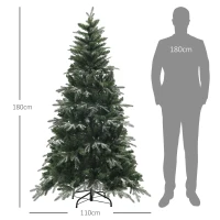 HOMCOM Brad de Crăciun înzăpezit cu 850 de ramuri și design pe secțiuni, din plastic și oțel, Ø110x180 cm, verde(m-3)