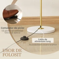 HOMCOM Lampă de Podea Modernă cu Lumină Reglabilă, Comutator cu Pedală și 3 Niveluri de Luminozitate, Aurie(m-6)