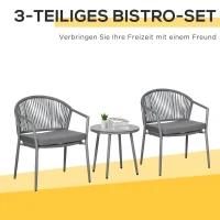 Outsunny Tuinset, 2 Stoelen & 1 Tafel met Glazen Blad, Rattan look, weerbestendig, Metalen frame, Grijs(m-4)