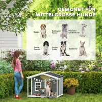 PawHut Hondenhok weerbestendig verhoogd hondenhuis van hout met asfaltdak, veranda, voor middelgrote honden 103x107x83,5cm Grijs(m-7)