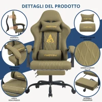 Poltrona gaming con poggiapiedi, cuscino morbido per collo e lombare, cuscini di supporto rimovibili, 60x60x122 cm, Verde(m-4)