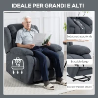 HOMCOM Poltrona Alzapersona Reclinabile a 135° in Tessuto Effetto Lino con Poggiapiedi, 91x93x103 cm, Grigio Scuro(m-7)