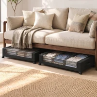 HOMCOM Caja de Almacenamiento Bajo Cama con Ruedas Pack de 2 40 L con Cremallera 78x44x16 cm Negro(m-5)