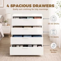 HOMCOM High Gloss 4-Drawer Chest of Drawers, Space-Saving Bedroom Storage Unit with Smooth Runners, White(m-5)