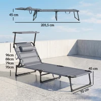 Outsunny Lot de 2 Bains de soleil transats pliables grand confort dossier pare-soleil réglables multi-positions, gris(m-3)