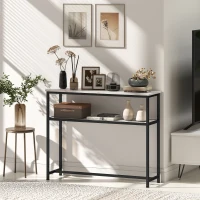 HOMCOM Consola Recibidor Estrecha con Superficie con Efecto Mármol Estante Abierto y Marco de Metal 100x30x81 cm Blanco(m-5)