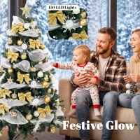 HOMCOM 5ft Pre-Lit Christmas Tree with 150 LED Lights, Artificial Xmas Tree with 8 Lighting Modes, 450 Tips, Remote, Green(m-5)