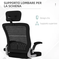 HOMCOM Sedia da Ufficio con Poggiatesta e Altezza Regolabili, Tessuto a Rete e Braccioli Ribaltabili, Nero(m-6)