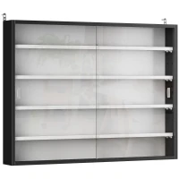 HOMCOM Vitrina Expositora para Colecciones de 5 Niveles, Vitrina de Pared, con Estantes Ajustables y 2 Puertas Correderas de Vidrio, para Perfumes, Figuras de Decoración, 80x9,5x60 cm, Blanco y Negro(m-11)