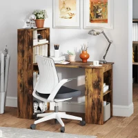 HOMCOM 120cm Computer Desk, Wooden PC Laptop Table with 6-Tier Storage Bookshelves, Home Office Working Study Desk, Writing Workstation, Rustic Brown Wood-Effect(m-10)