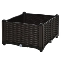Outsunny verhoogd bed, 2-delige plantenbak met afwateringsgaten, bloembak in rotan-look, PP, bruin(m-7)