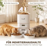 PawHut Automatische Kattenvoerautomaat met Timer, Portiecontrole en 2 Roestvrijstalen Bakken(m-4)