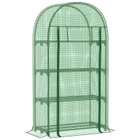 Outsunny 4 Tier Mini Greenhouse for Outdoor, Portable Gardening Plant Green House with Storage Shelf, Roll-Up Zipped Door, Metal Frame and PE Cover, 80 x 49 x 160cm, Green(m-10)
