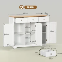 HOMCOM Sideboard with Rubber Wood Top, Modern Storage Cabinet, Kitchen Cupboard with 3 Doors, 3 Drawers and 3 Adjustable Shelves for Dining Room, Living Room, White(m-3)