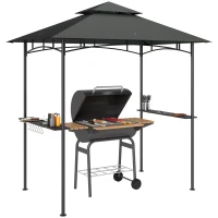 Outsunny Grillpaviljoen met LED-verlichting 240 x 150 x 258 cm Waterafstotend en Vlamvertragend Tuinpaviljoen met Dubbellaagsdak(m-11)