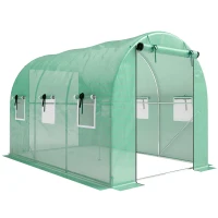 Outsunny Kas 3 x 2 x 2 m Foliekas met oprolbare 2 ritssluitingsdeuren & 6 gaasramen, steunstangen, groen(m-1)