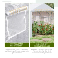 Outsunny Tunnelkas met 6 oprolbare ramen, deur met ritssluiting, scheurbestendige folie, metalen frame, 3,5 x 3 x 2 m, wit(m-6)