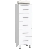 HOMCOM Badkamerkast Smalle badkast met 5 lades voor badkamer  30 x 30 x 95 cm Wit(m-10)