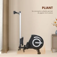 HOMCOM Rameur d'appartement Pliable freinage magnétique - Silencieux - 8 Niveaux de résistance magnétique - Glissière en Aluminium - écran LCD Multifonction - Acier alu. ABS Noir Argent(m-7)