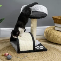 PawHut krabboom met speelballen, krabpaal voor katten, krabpaal met sisal, zwart + grijs, 36 x 36 x 44 cm 36 x 36 x 44 | Aosom.nl(m-2)