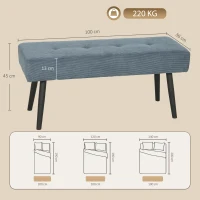 HOMCOM Upholstered Bedroom Entryway Bench, Modern Corduroy Tufted End of Bed Bench with Padded Seat and Steel Legs, Blue(m-3)