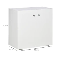 HOMCOM 2 Tier Bookcase, Wooden Storage Cabinet with 2 Doors, Freestanding Sideboard for Living Room, Home Office and Study, White(m-3)